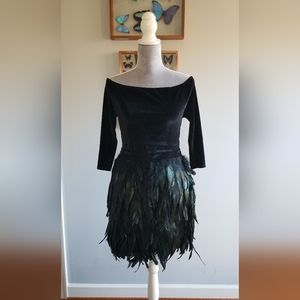 Sugar + Lips • Stunning Off The Shoulder Black Feathered Dress